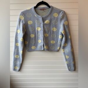 Bailey Rose cropped preppy smiley face sweater. Juniors size large.